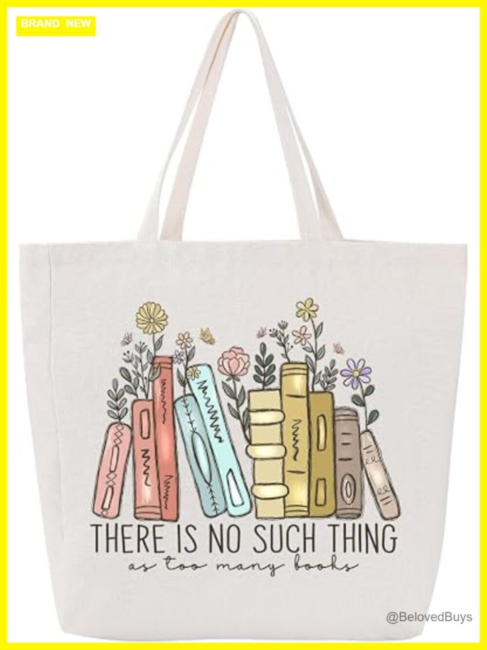 Book Lover Canvas Tote Bag - Reusable Cotton Canvas Shopping Bag with Pocket
